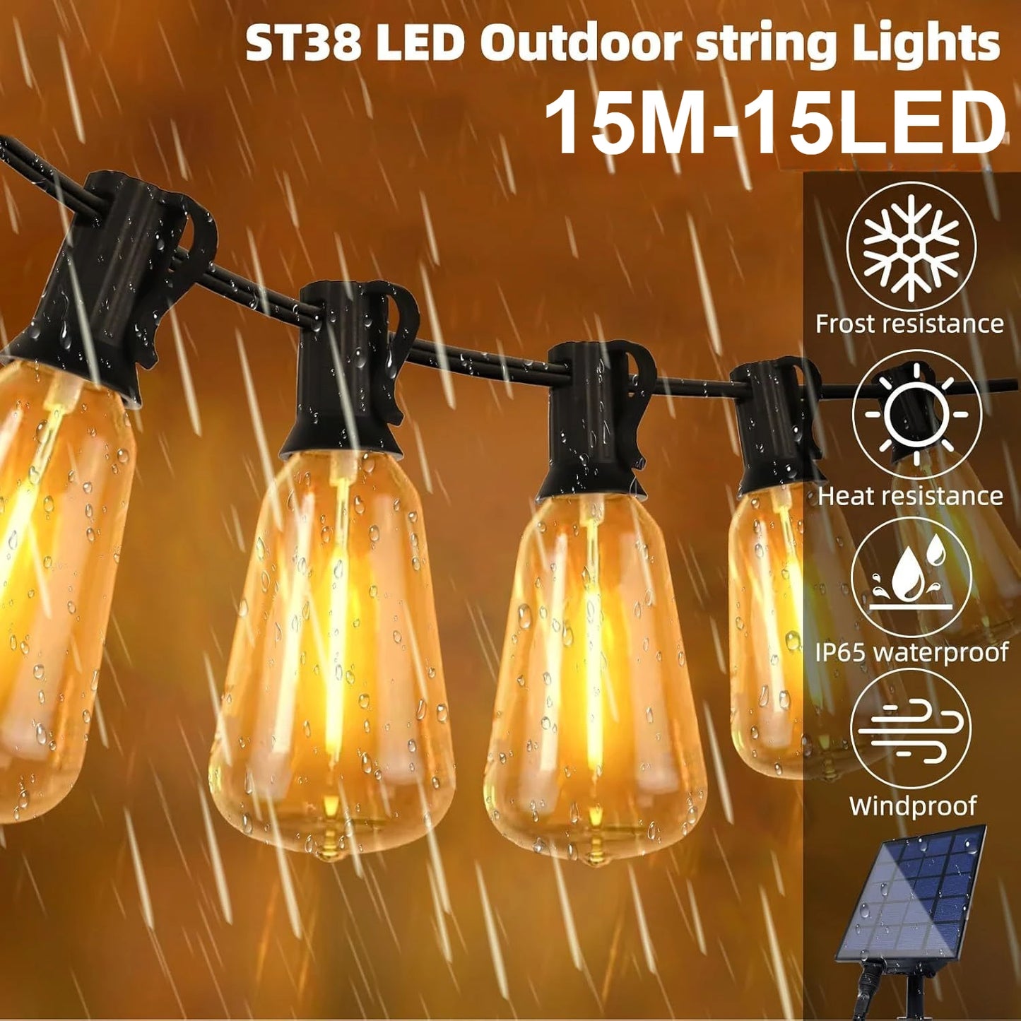 WUZHISHANG Solar-Powered Outdoor Globe String Lights Dimmable LEDs Remote Control