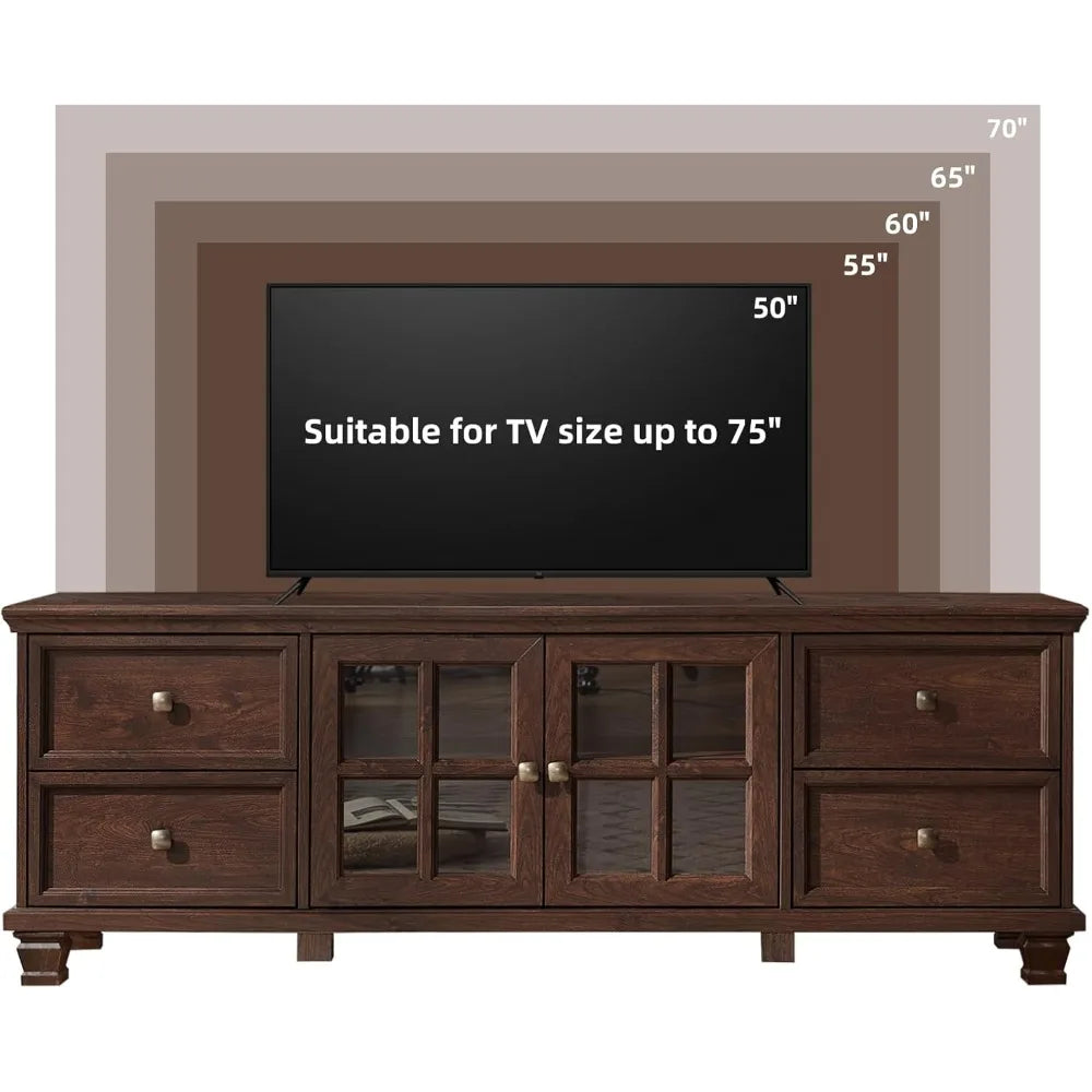 ZHUXIANG Rustic TV Stand With 4 Drawers Modern Entertainment Center