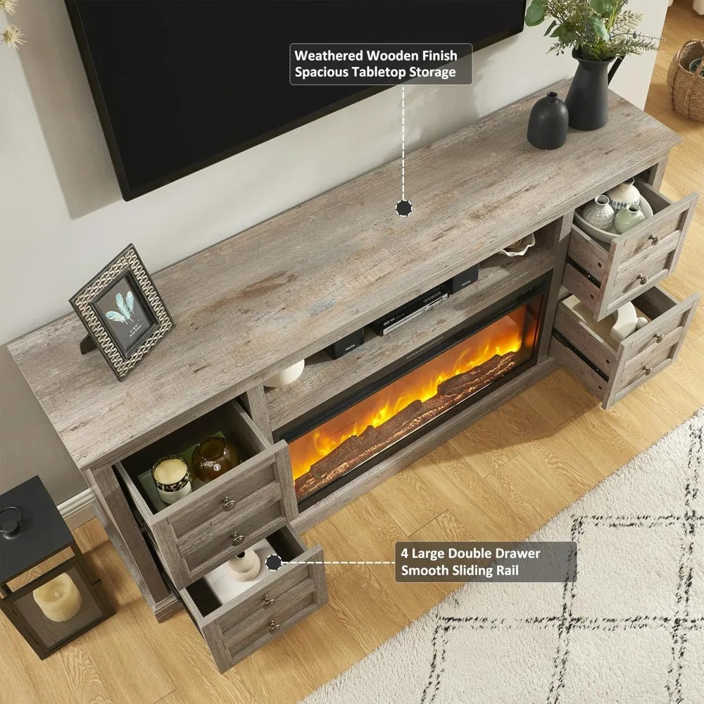 ZHUXIANG Fireplace TV Stand With Electric Fireplace And Drawer Storage Modern Media Console