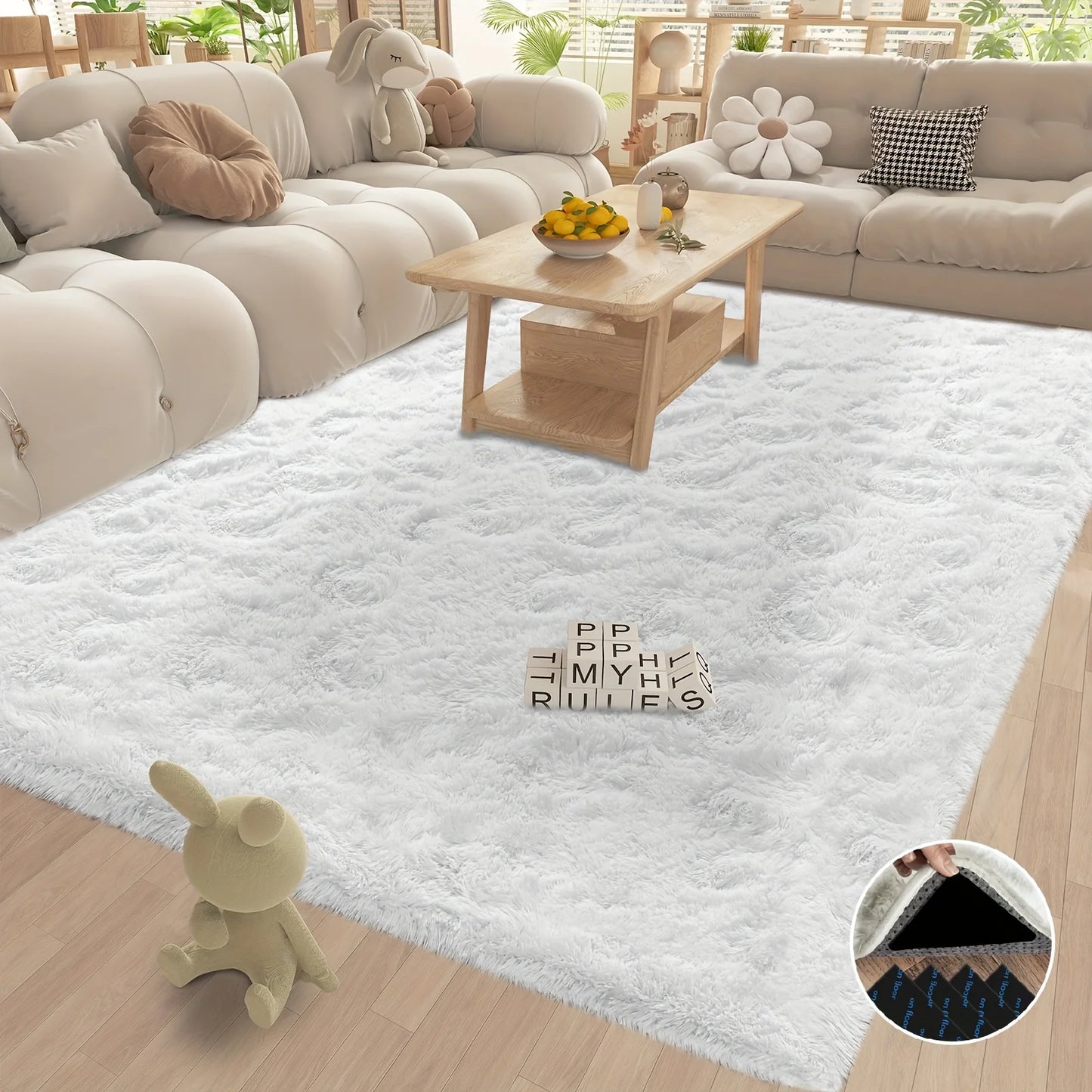 Aubusson Shaggy Non Slip Rug Modern Plush Carpet Living Room
