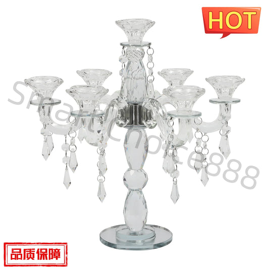 Bymaocar 7 Arms Crystal Candelabra Wedding Centerpiece Candle Holder