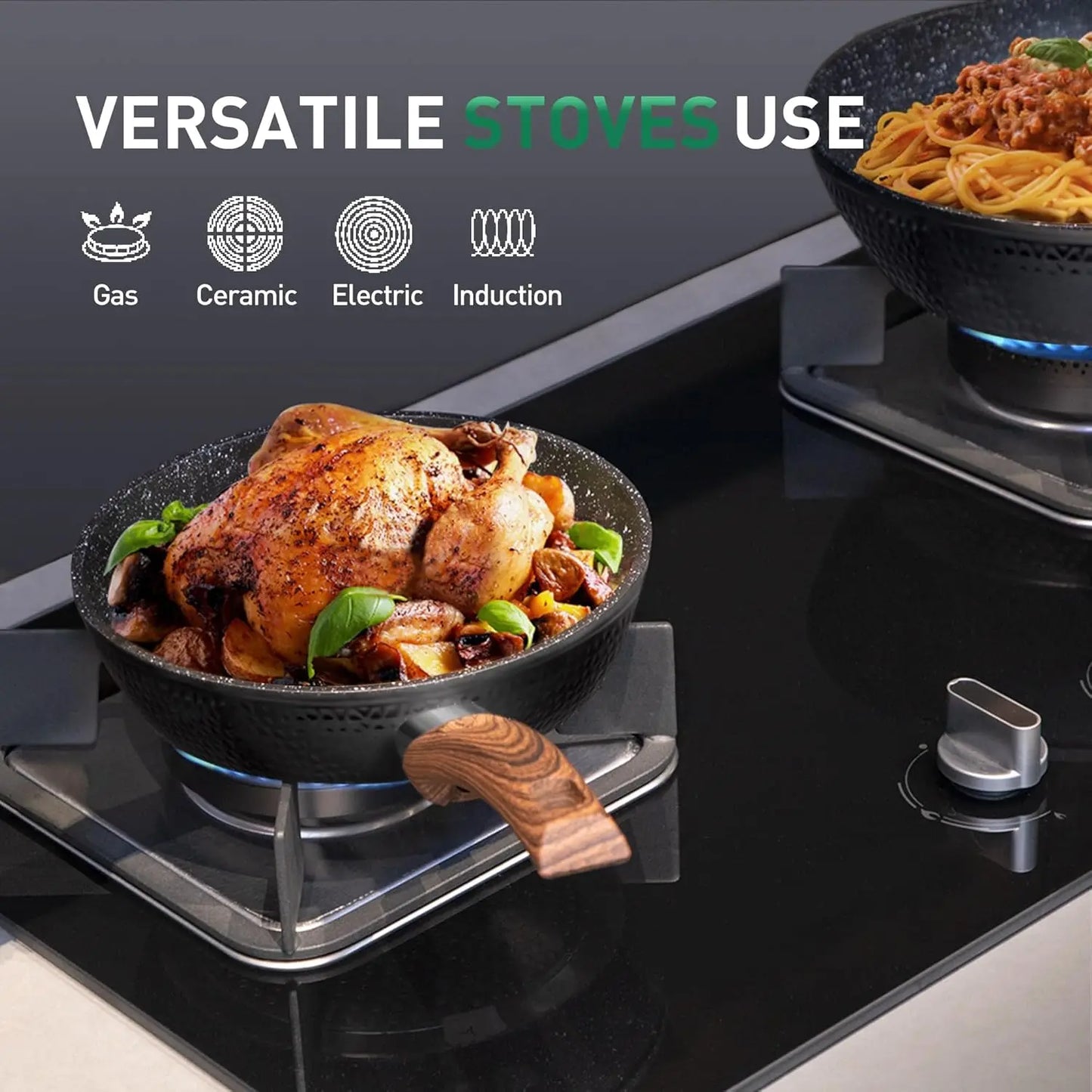 Pots and Pans Set Non Stick 15 Piece Non Toxic Hammered Ceramic Cookware Induction