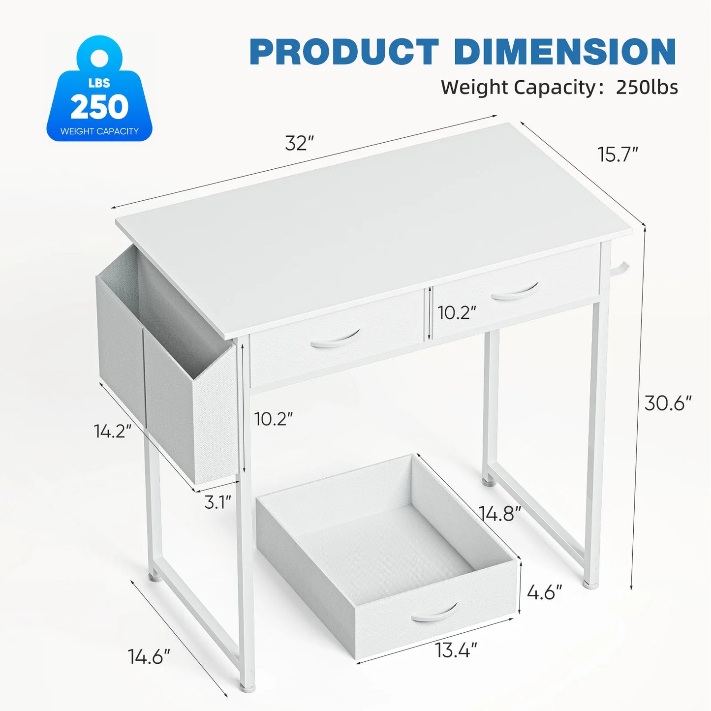 JHK Modern Office Desk With Fabric Storage Drawers