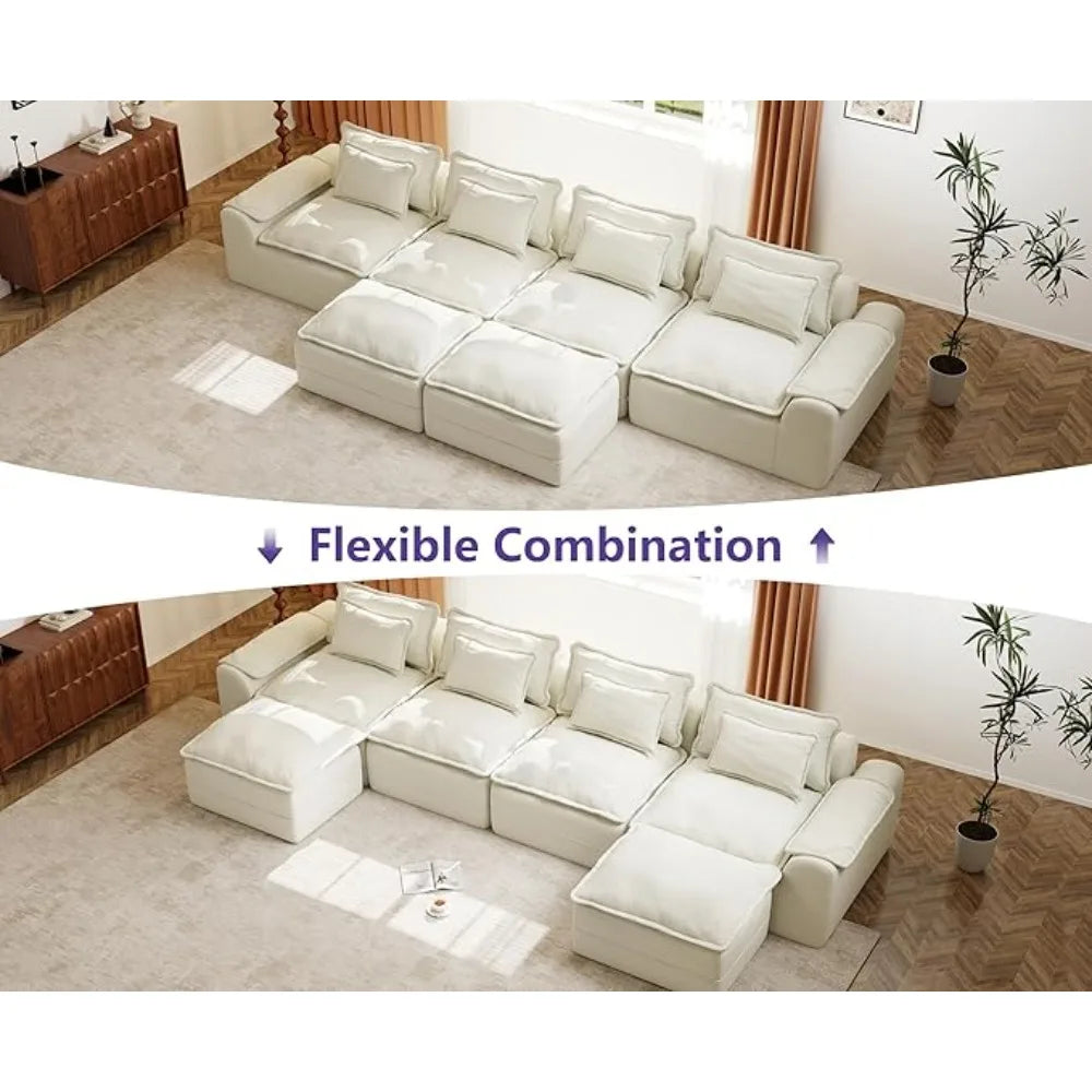 HUANZHUANG Cloud Modular Sectional Sofa U Shaped 4 Seater With Ottomans And Removable Covers
