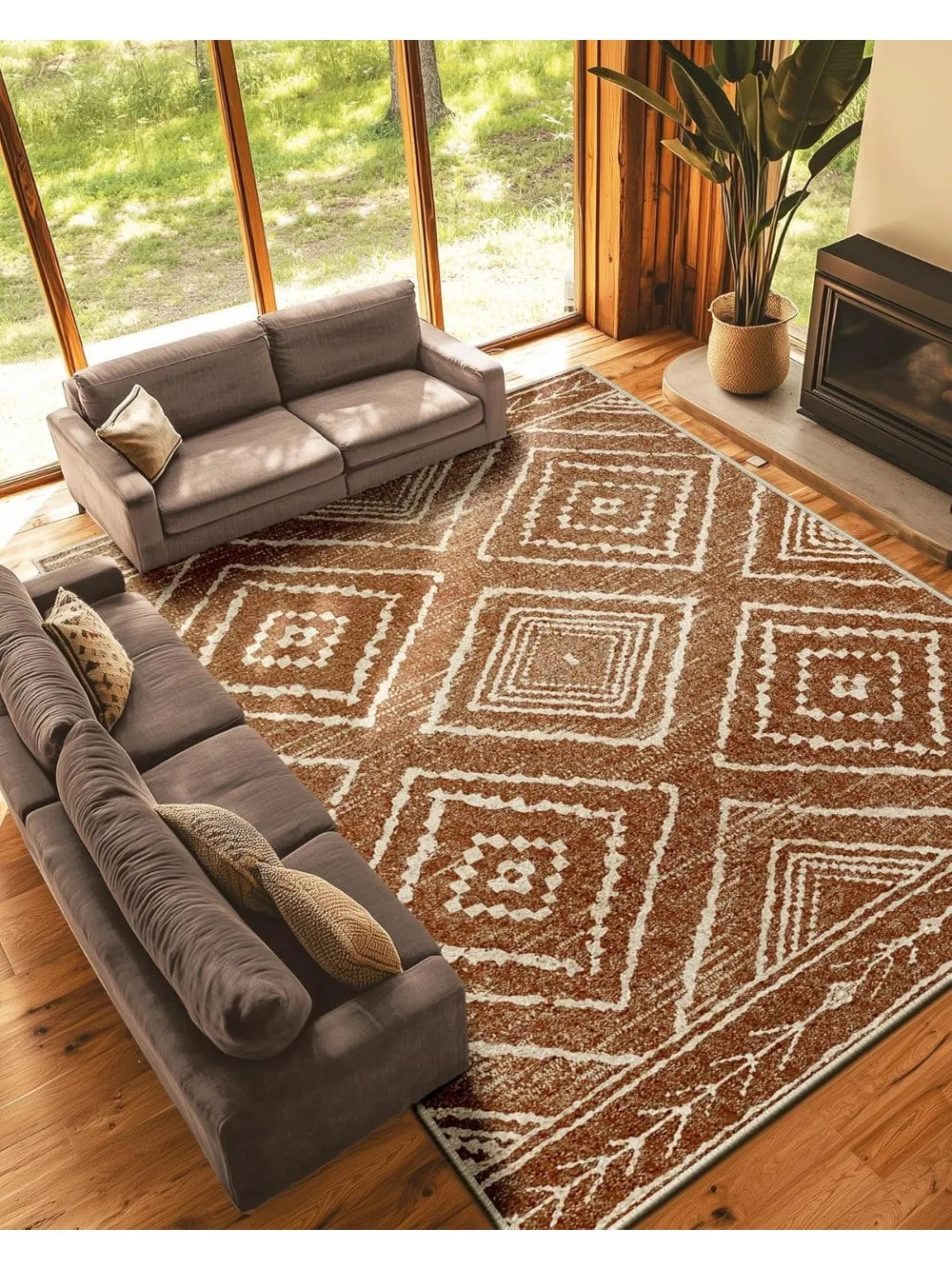 Hign-concerned Area Rug MachineWashableNonSlip UltraSoft LowPilePattern Western Tribal LivingRoom Entryway
