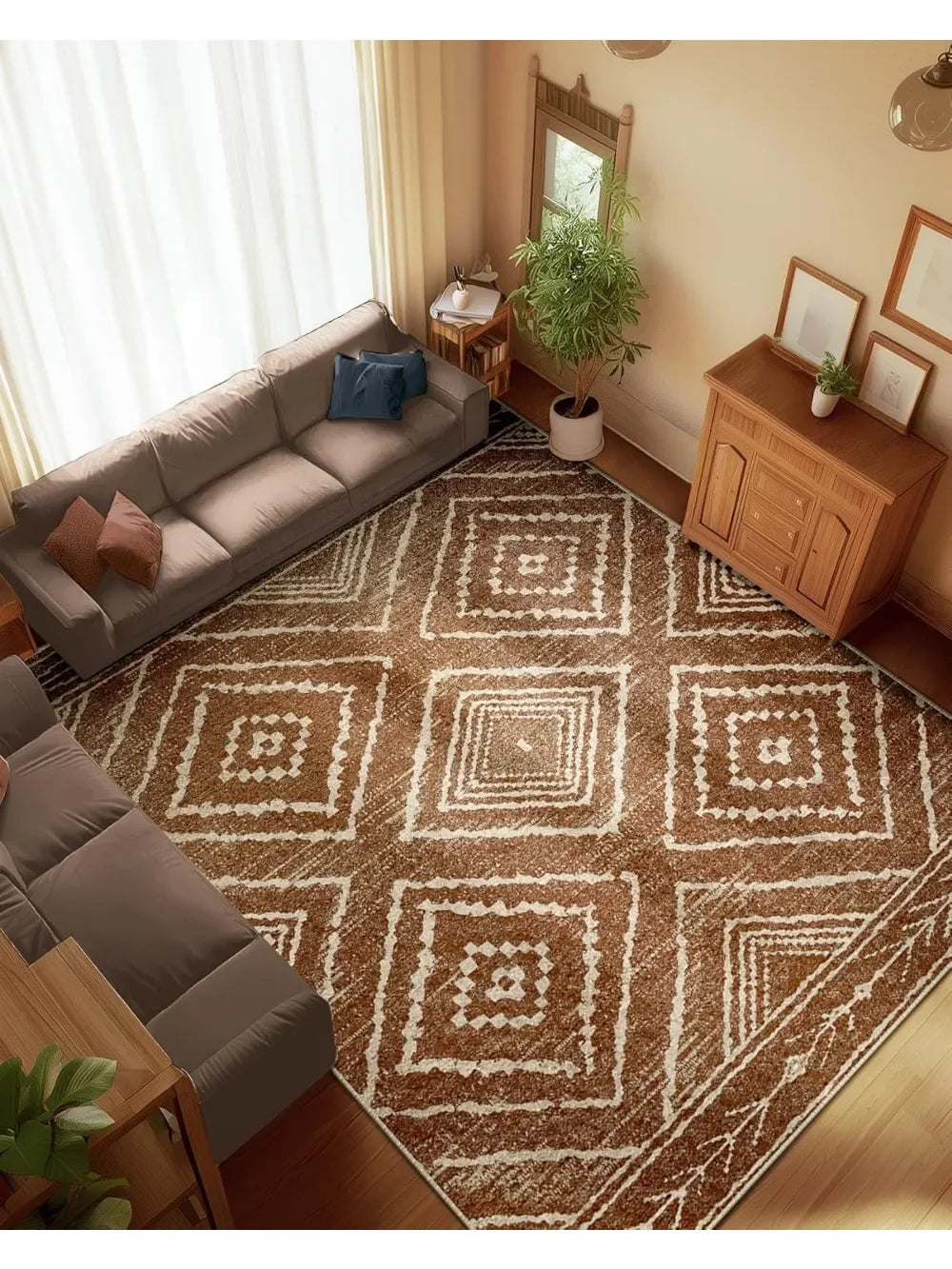 Hign-concerned Area Rug MachineWashableNonSlip UltraSoft LowPilePattern Western Tribal LivingRoom Entryway