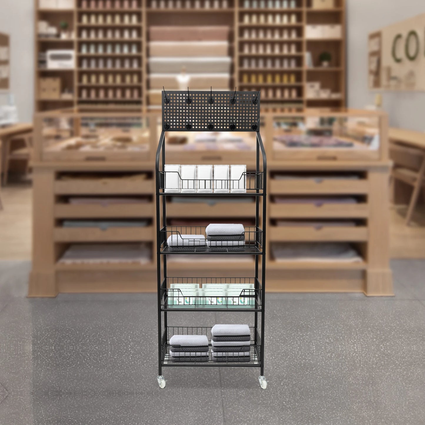 Each Tier 4-Tier Rolling Cart With Locking Wheels Kitchen And Retail Display For Kitchen And Retail Store Use