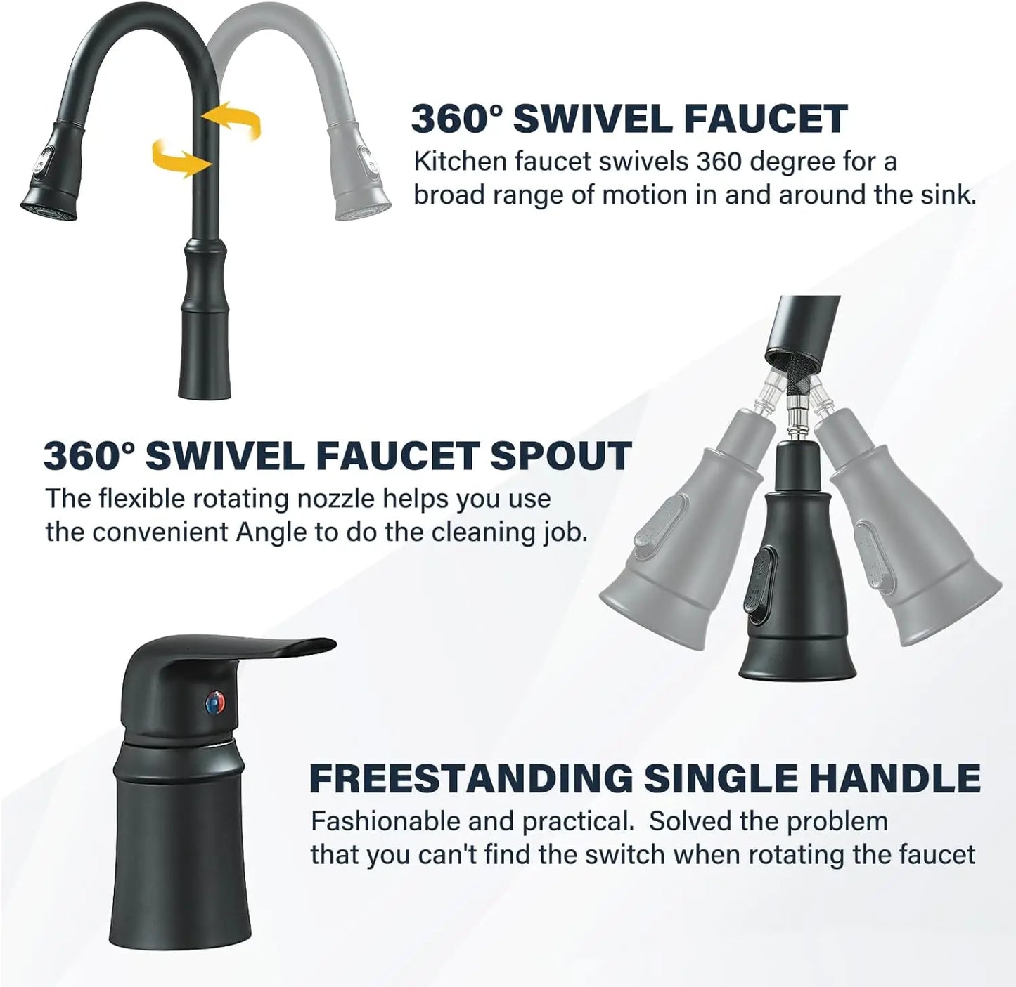 Kitchen Sink Faucet,3 Hole Kitchen Faucets with Pull Down Sprayer,Kitchen Faucets with Soap Dispenser Oulantron 2 Hole High Arc