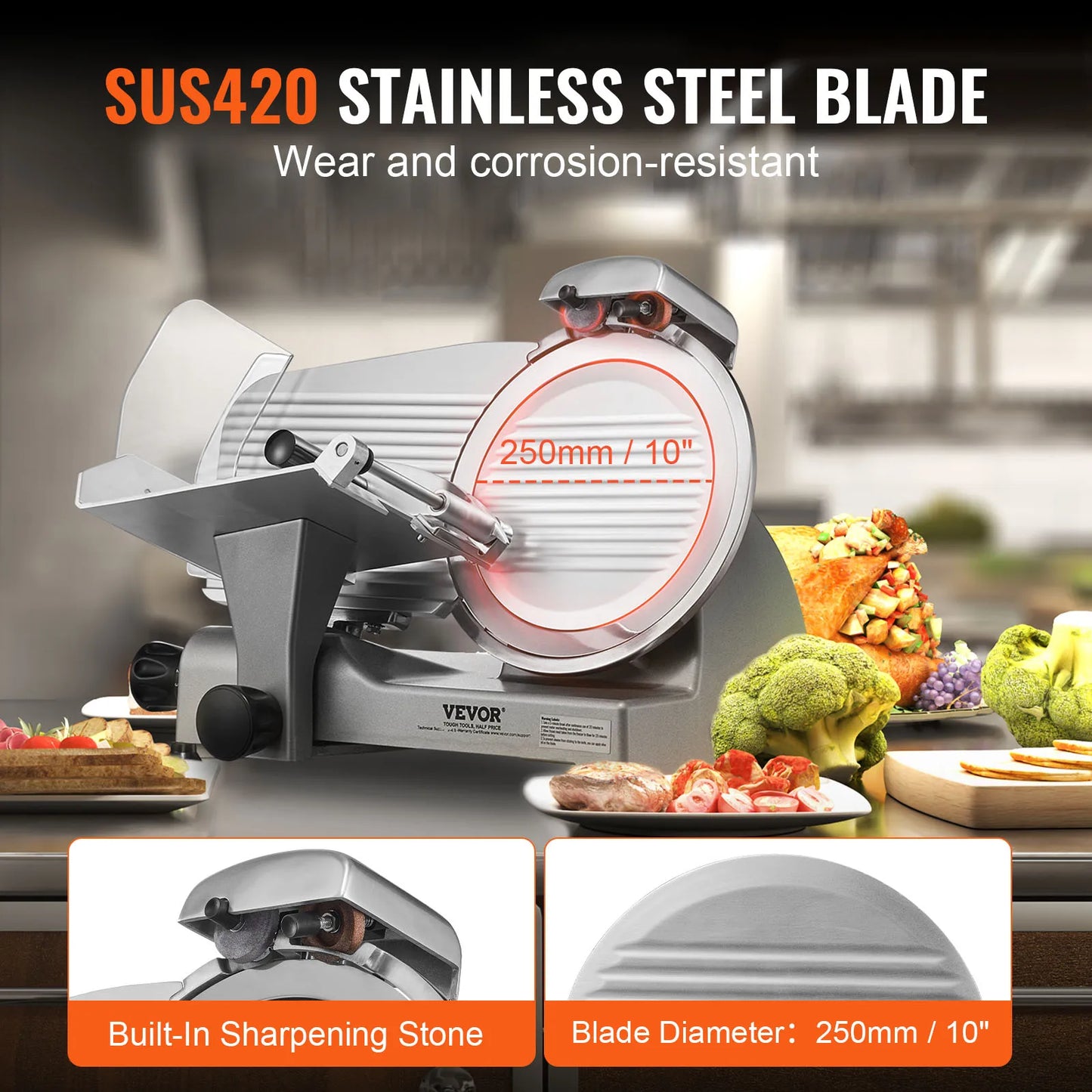 VEVOR 340W Meat Slicer Electric Deli Slicer SUS420 Stainless Steel With Built-In Sharpening Stone
