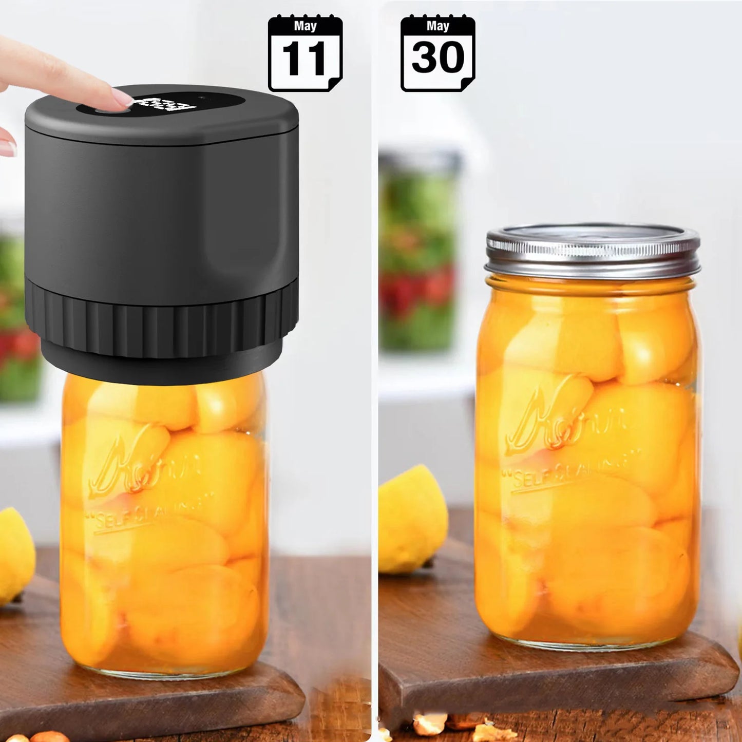 Electric Mason Jar Vacuum Sealer Kit Cordless Automatic Jar Sealer Kit for Food Storage and Fermentation with Wide-Mouth and Reg
