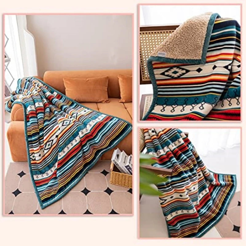 COTTEBED Lightweight Boho Sherpa Throw Stripe Blanket
