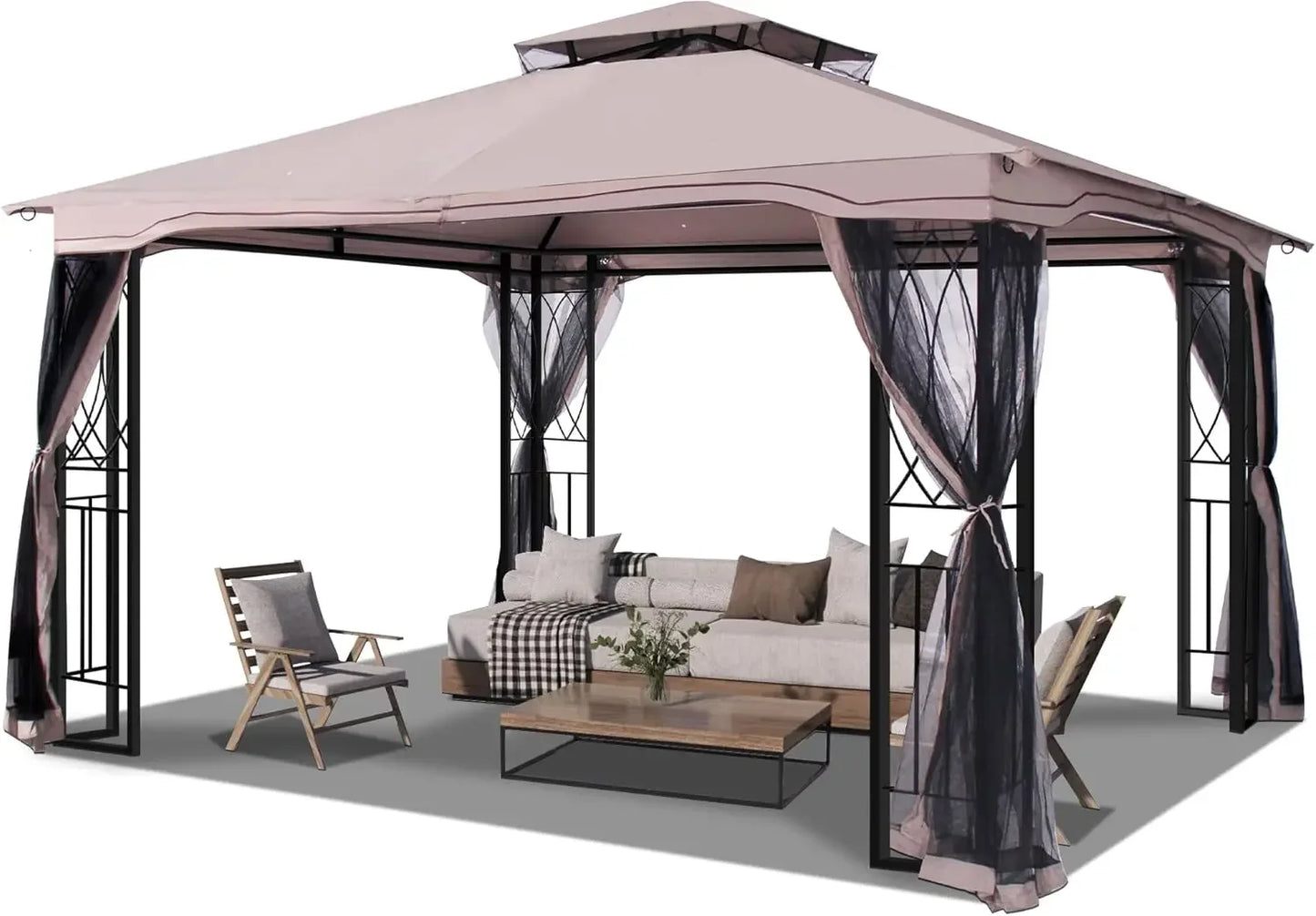 High Concerned Outdoor Patio Gazebo With Polyester Roof And Breathable Netting For Garden