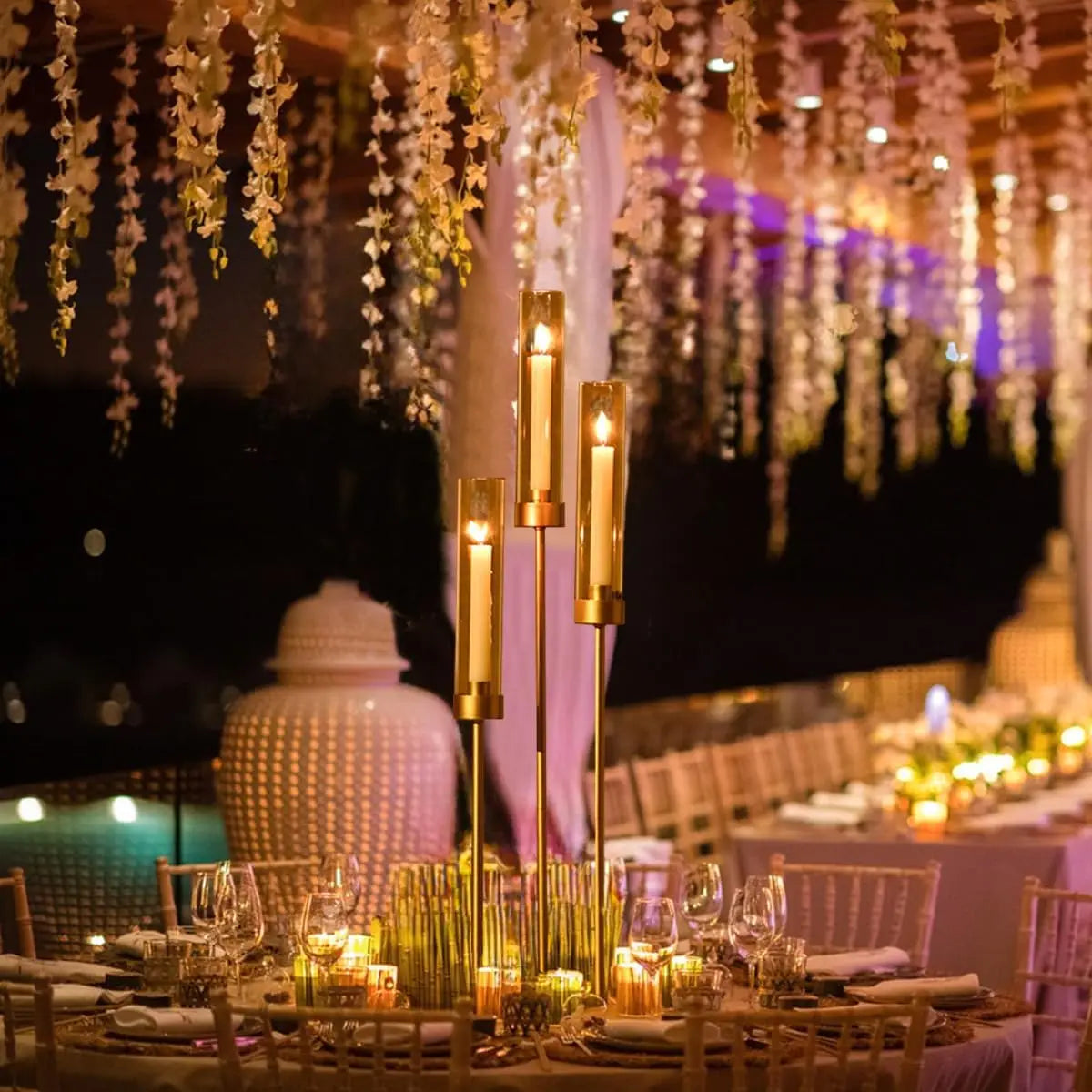 Hign-concerned 16 Piece Gold Three Arm Candelabra Candlestick Holder Decorations