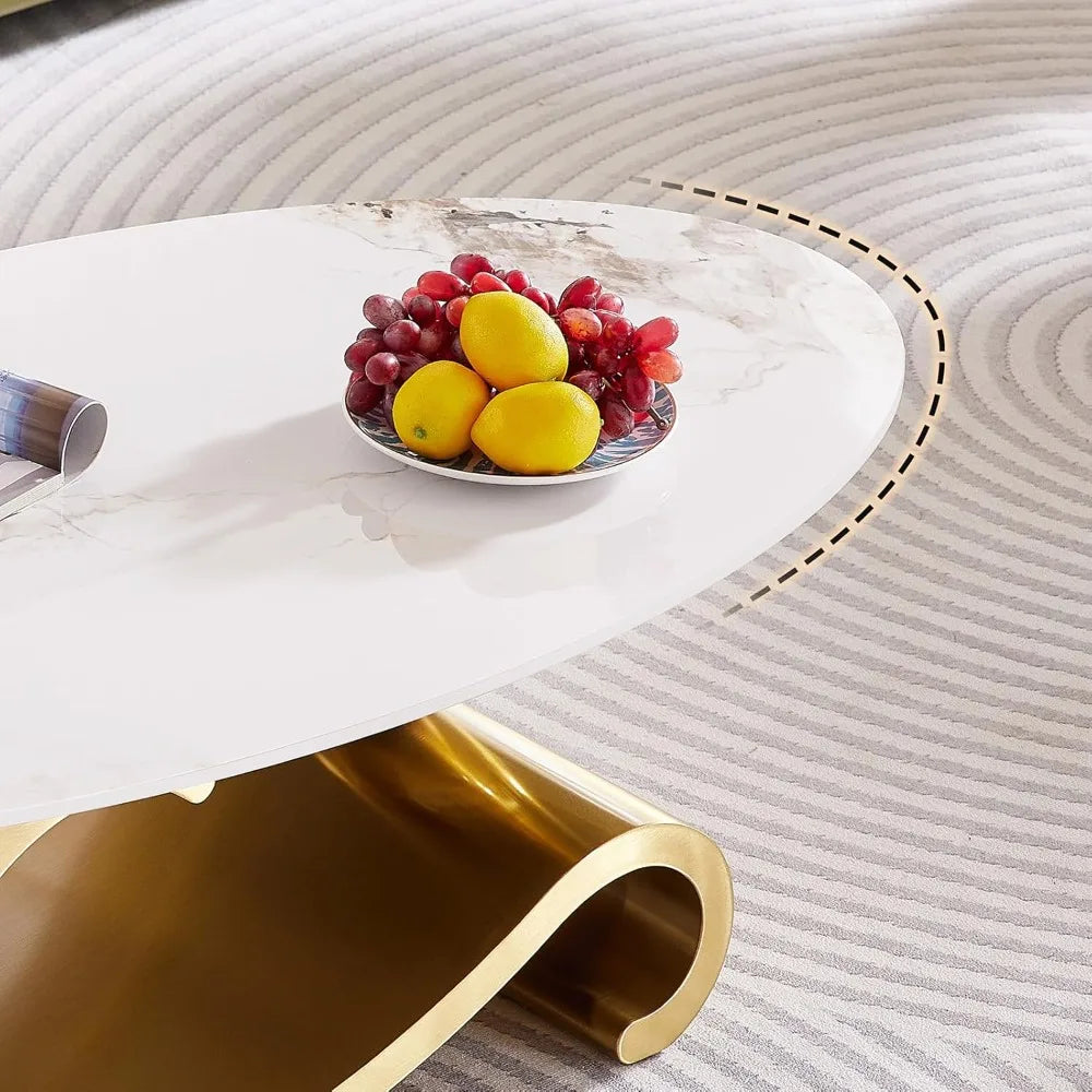 General Use Modern Oval Faux Marble Coffee Table Metal Base