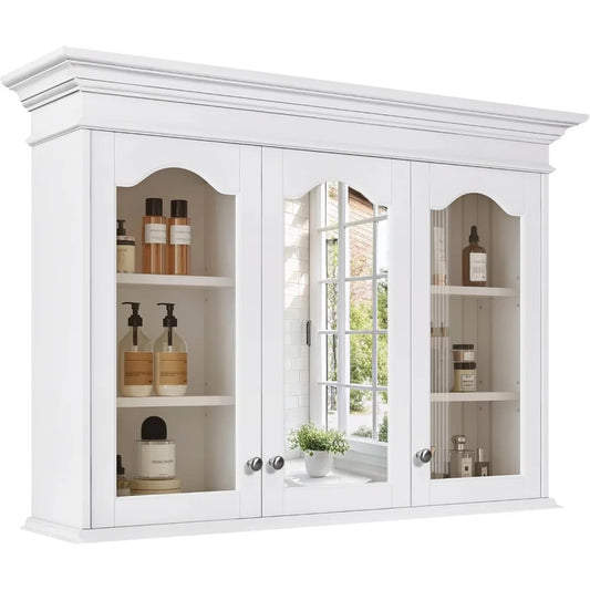 RBXC Wall Mounted Medicine Cabinet With Mirror Doors And Storage