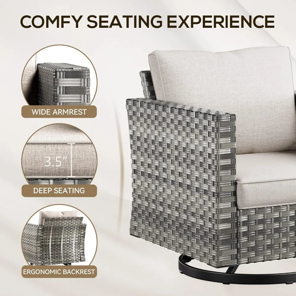 ANGDUO Weathersealed Resin-Wicker PatioOutdoor Swivel Glider Chairs With Side Table