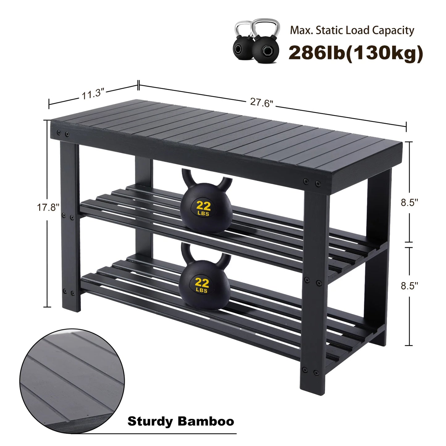 JHK 3-Tier Bamboo Shoe Rack Bench Holds 286 LB