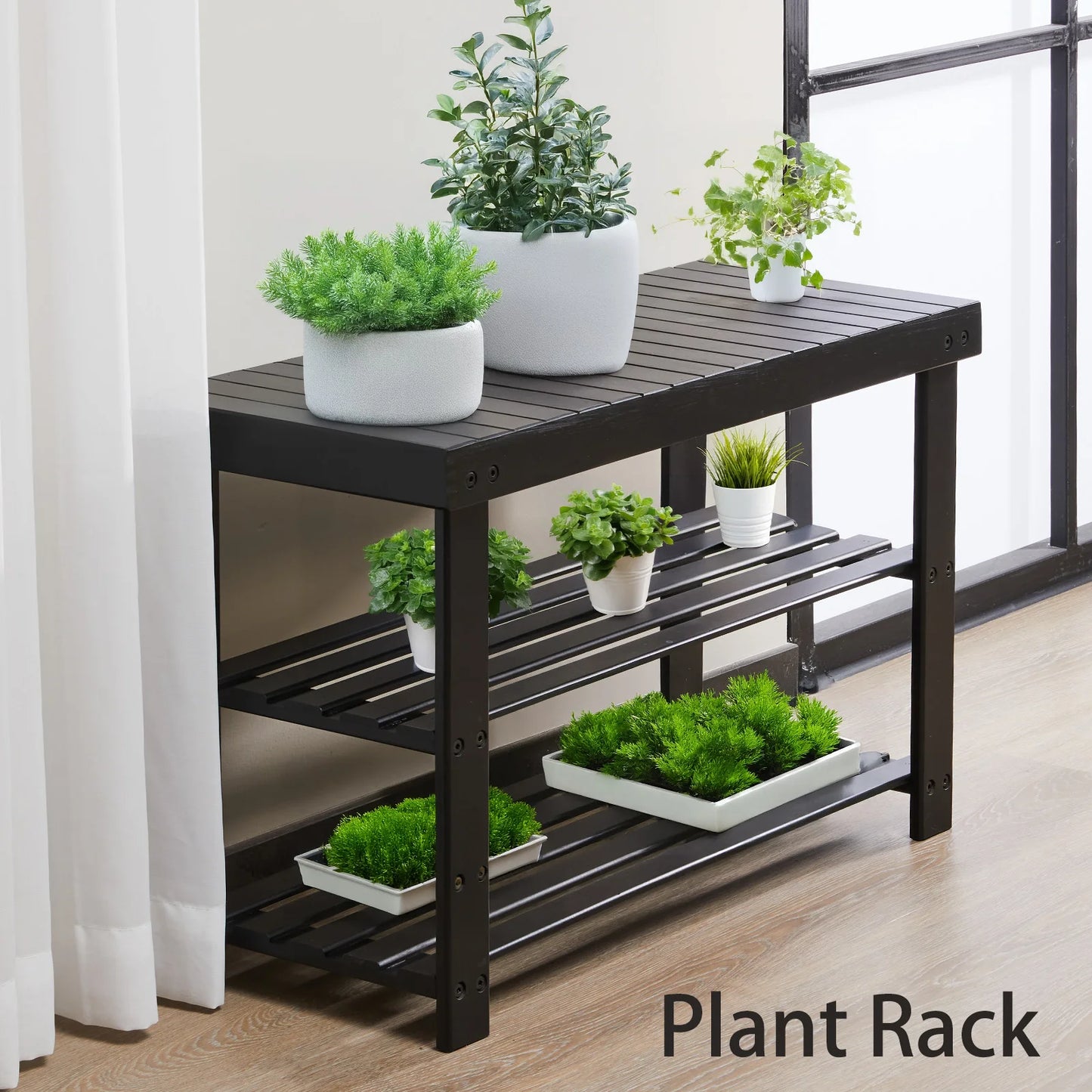 JHK 3-Tier Bamboo Shoe Rack Bench Holds 286 LB