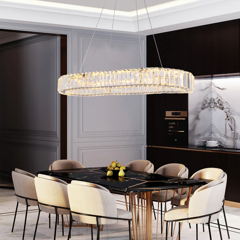VETRULUS Modern Luxury Crystal Oval LED Chandelier Pendant Light