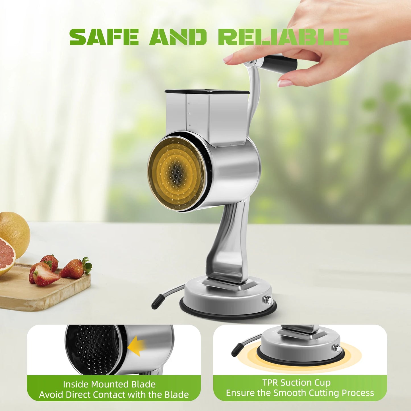 Rotary Grater Food Mills Grinder Set With 5 Drum Manual Rotary Vegetable Slicer Cutter Stainless Steel Kitchen Grater