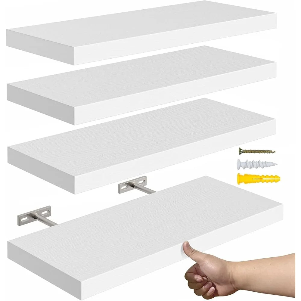 Floating Wall Shelves Set Of 4 Rustic MDF Storage Shelves With Easy Wall Installation