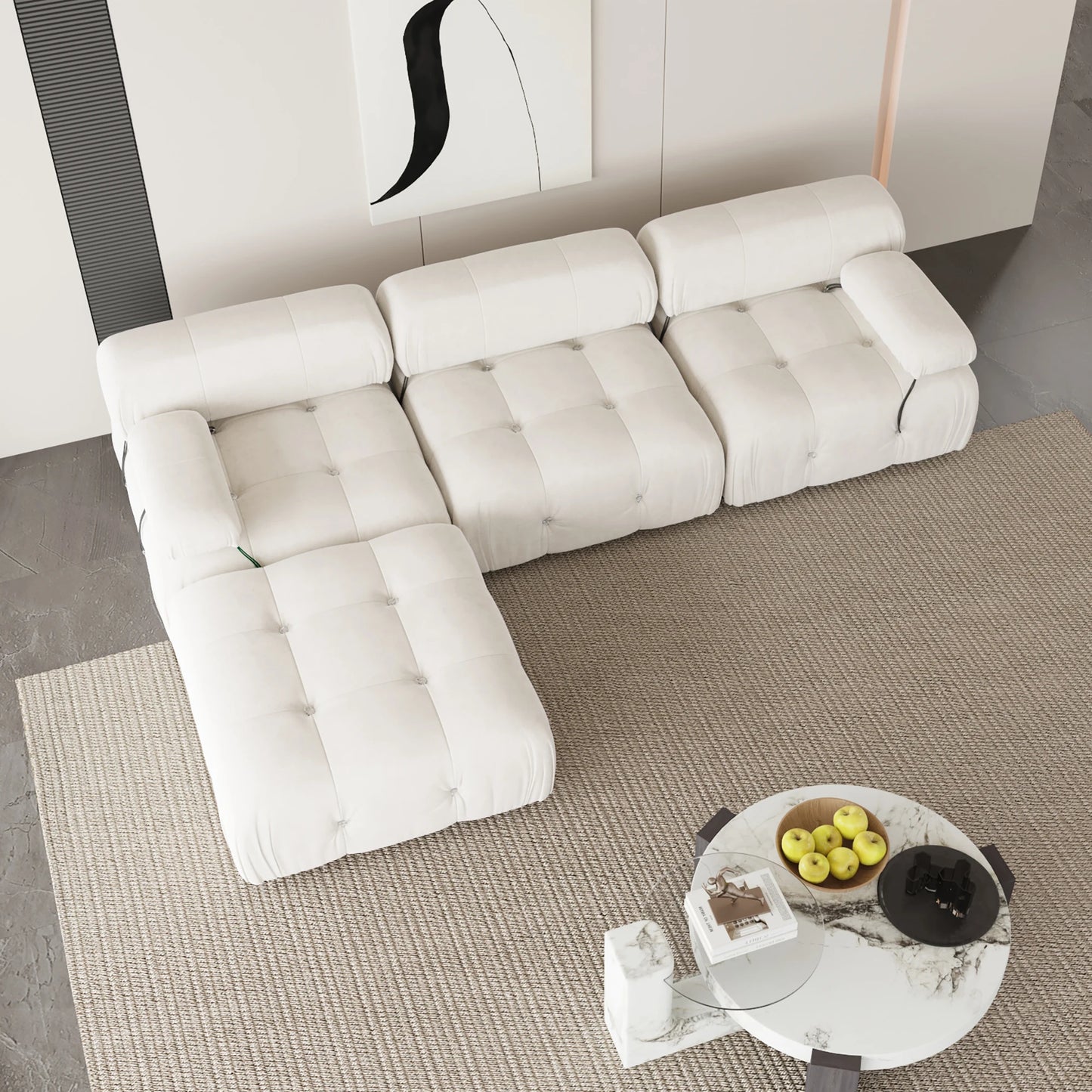 CN Guangdong Velvet L Shaped Modular Sectional Sofa With Ottoman