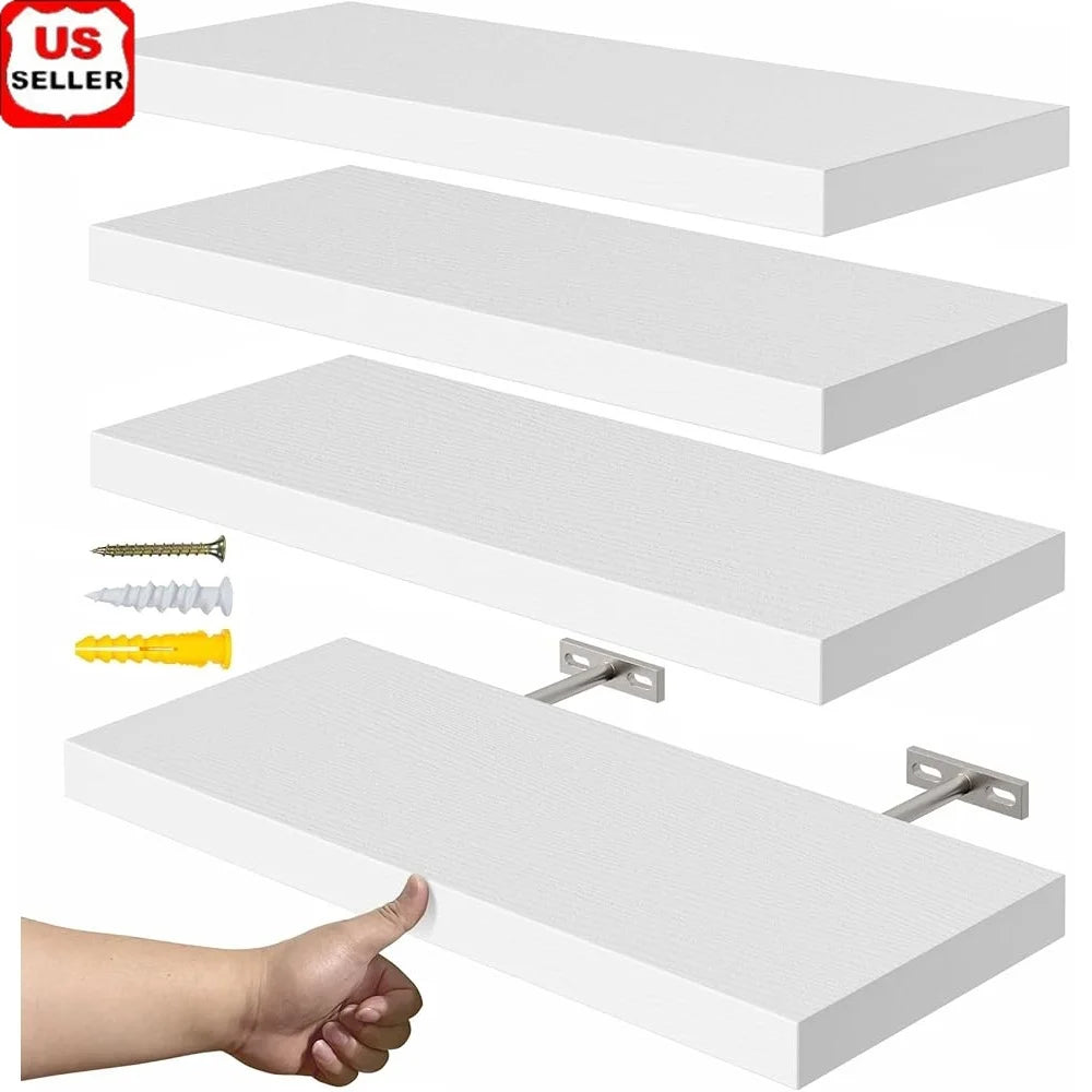 Floating Wall Shelves Set Of 4 Rustic MDF Storage Shelves With Easy Wall Installation