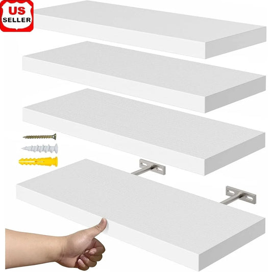 Floating Wall Shelves Set Of 4 Rustic MDF Storage Shelves With Easy Wall Installation