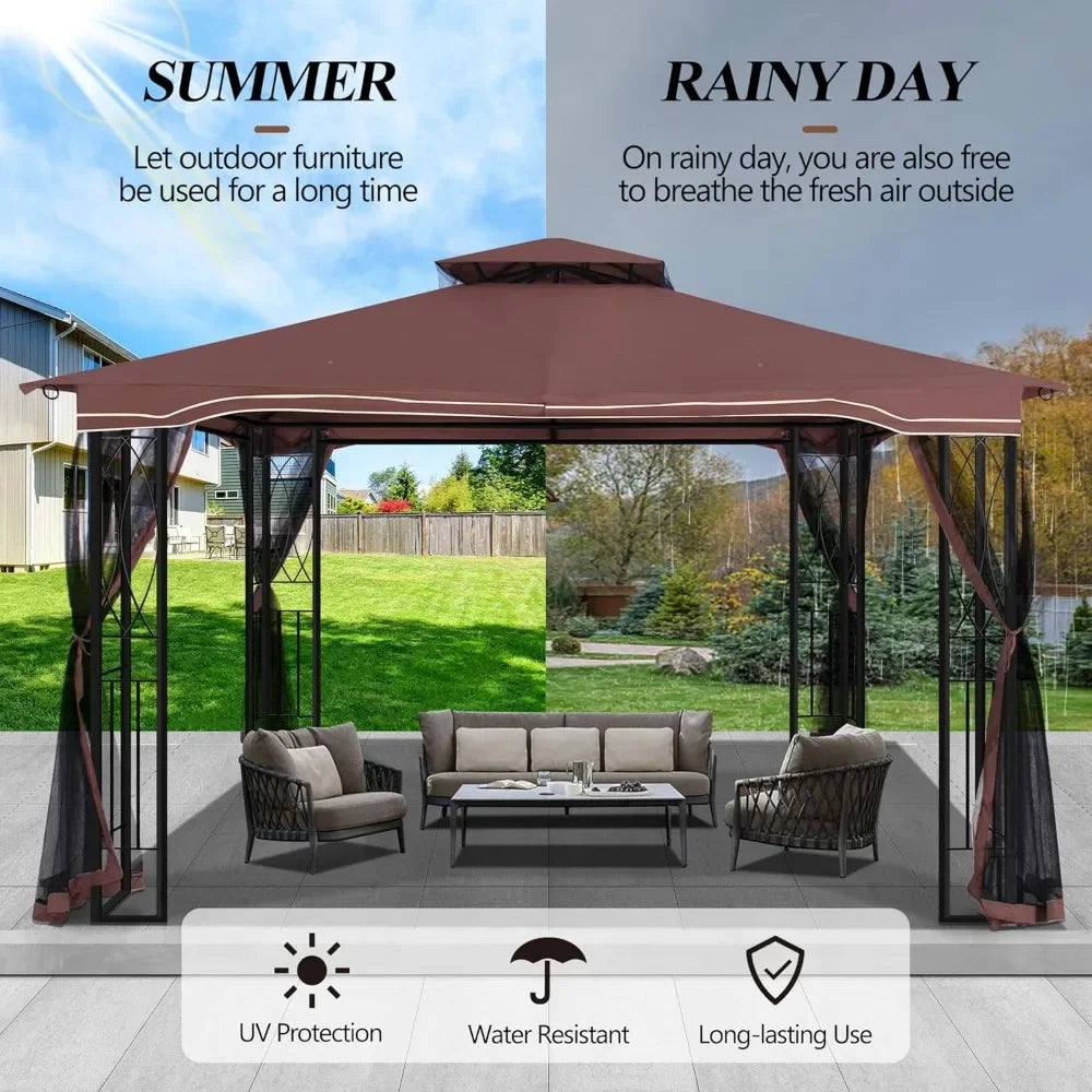 High Concerned Outdoor Patio Gazebo With Polyester Roof And Breathable Netting For Garden