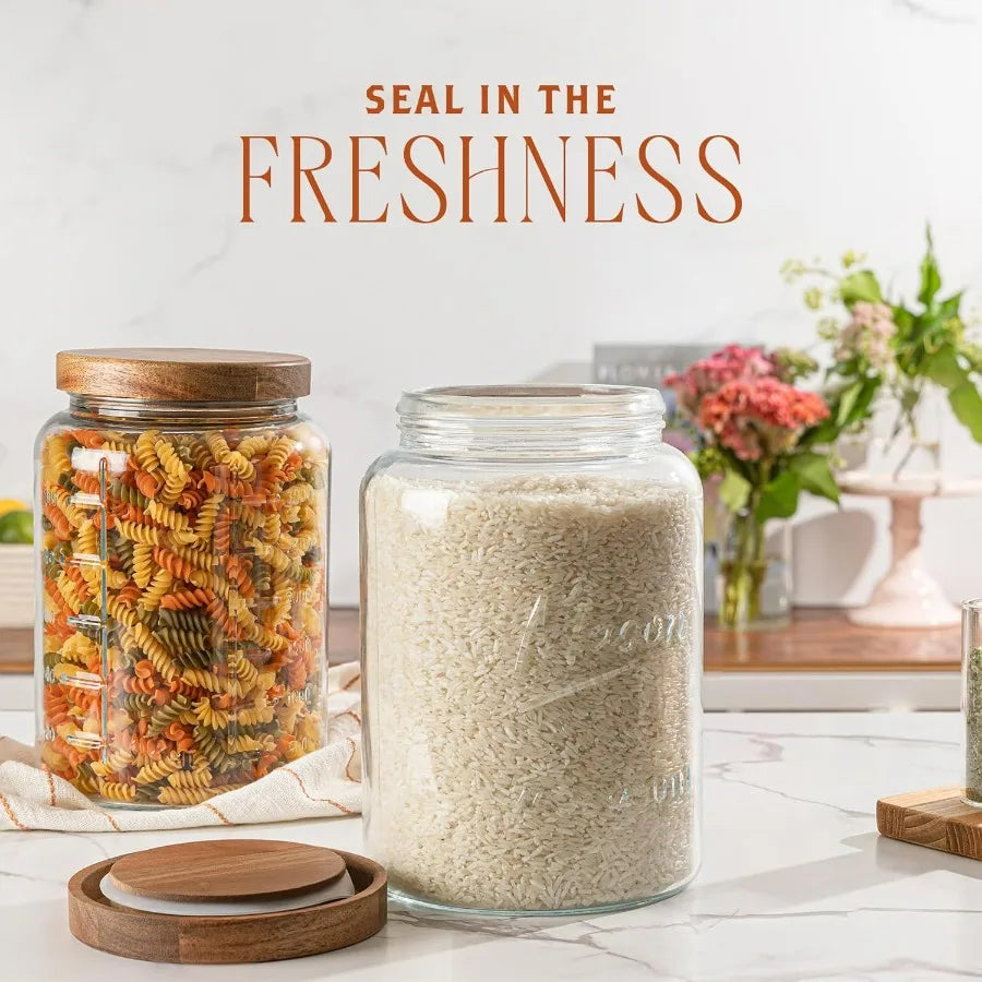 1 Gallon Glass Mason Jar with Airtight Wooden Lid, Wide Mouth Large Food Storage Container with Measurement Markings For Kitchen