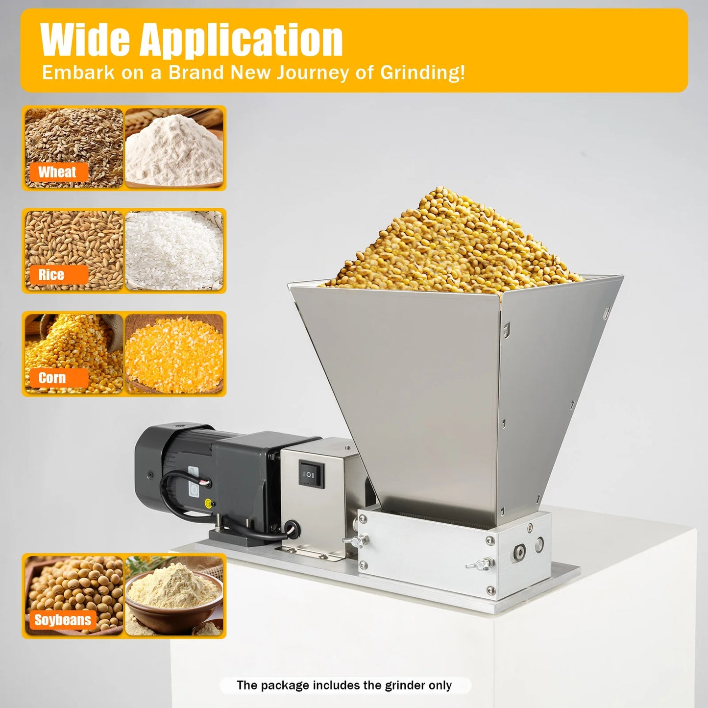 Electric Grain Crusher, Stainless Steel Grinder Big Grinding Machine Mill for Corn Bean Feed Wheat Kitchen Commercial 220V/110V