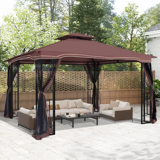 High Concerned Outdoor Patio Gazebo With Polyester Roof And Breathable Netting For Garden