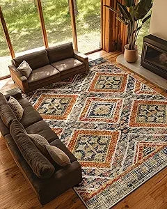Hign-concerned Area Rug MachineWashableNonSlip UltraSoft LowPilePattern Western Tribal LivingRoom Entryway