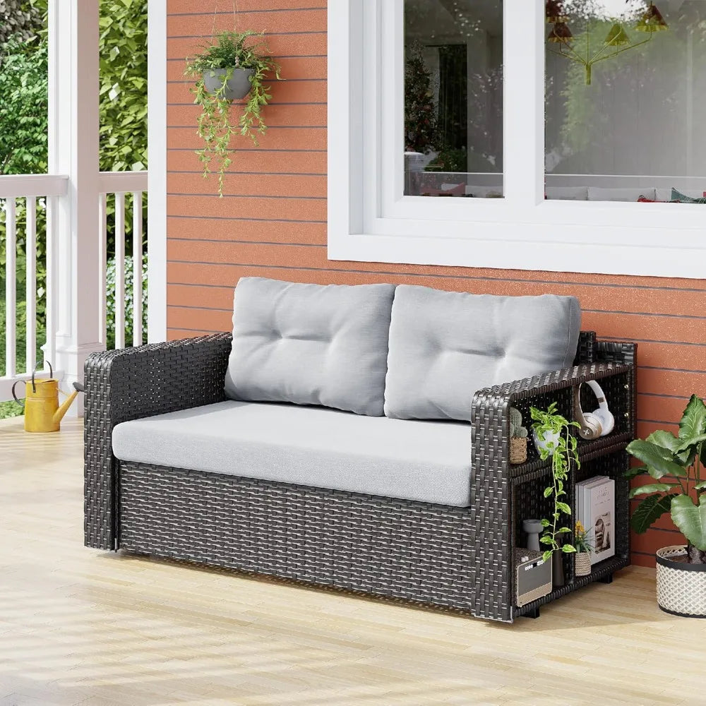 PatioArea Wicker Sofa With Foldable Table Allweather Rattan OutdoorFurnishings Set