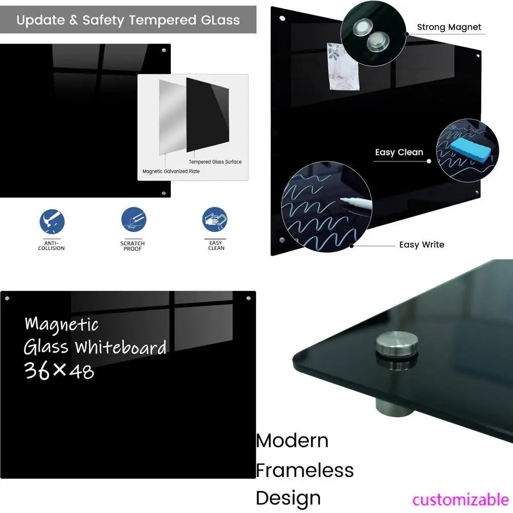 48x36 Inch Frameless Magnetic Glass Dry Erase Board for Wall Mounting