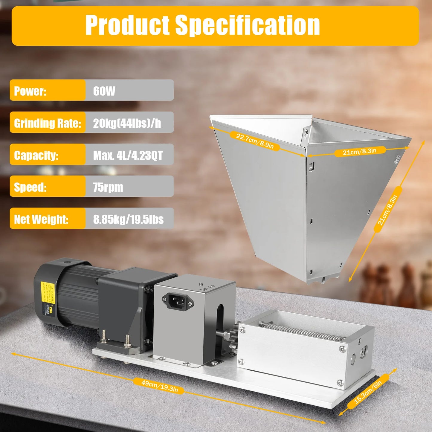Electric Grain Crusher, Stainless Steel Grinder Big Grinding Machine Mill for Corn Bean Feed Wheat Kitchen Commercial 220V/110V
