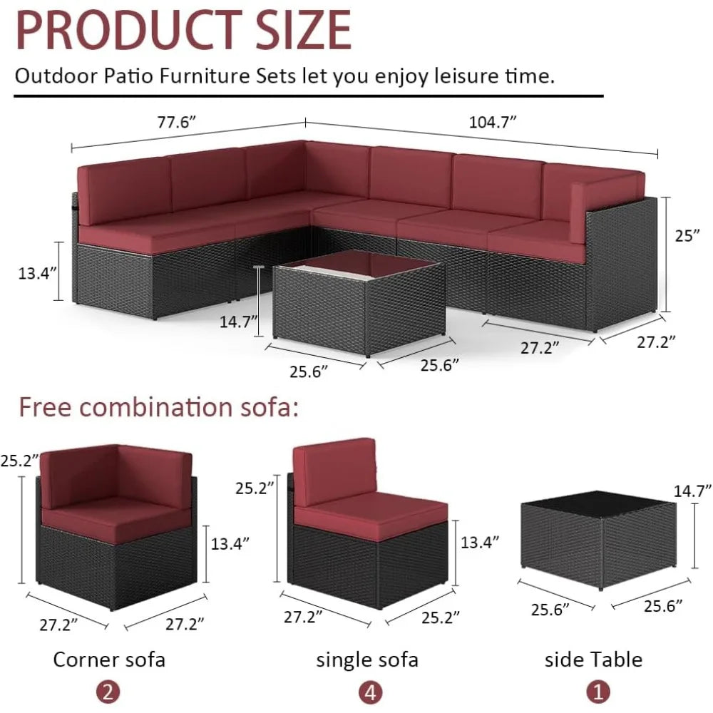 ZHUOTING 7Piece OutdoorPatio Furniture PE Wicker Rattan Sectional Conversation Set