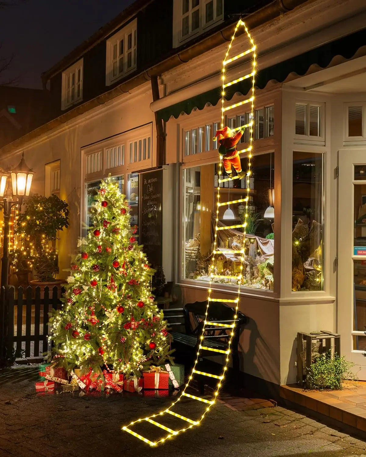 XMSJ Christmas LED Ladder Lights With Climbing Santa OutdoorDecorations EightModes
