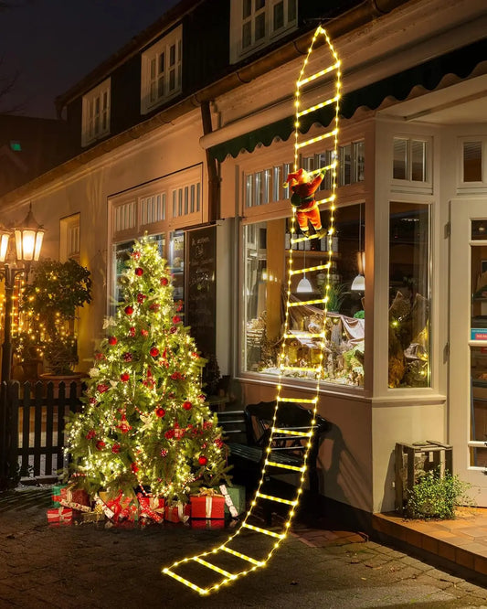 XMSJ Christmas LED Ladder Lights With Climbing Santa OutdoorDecorations EightModes