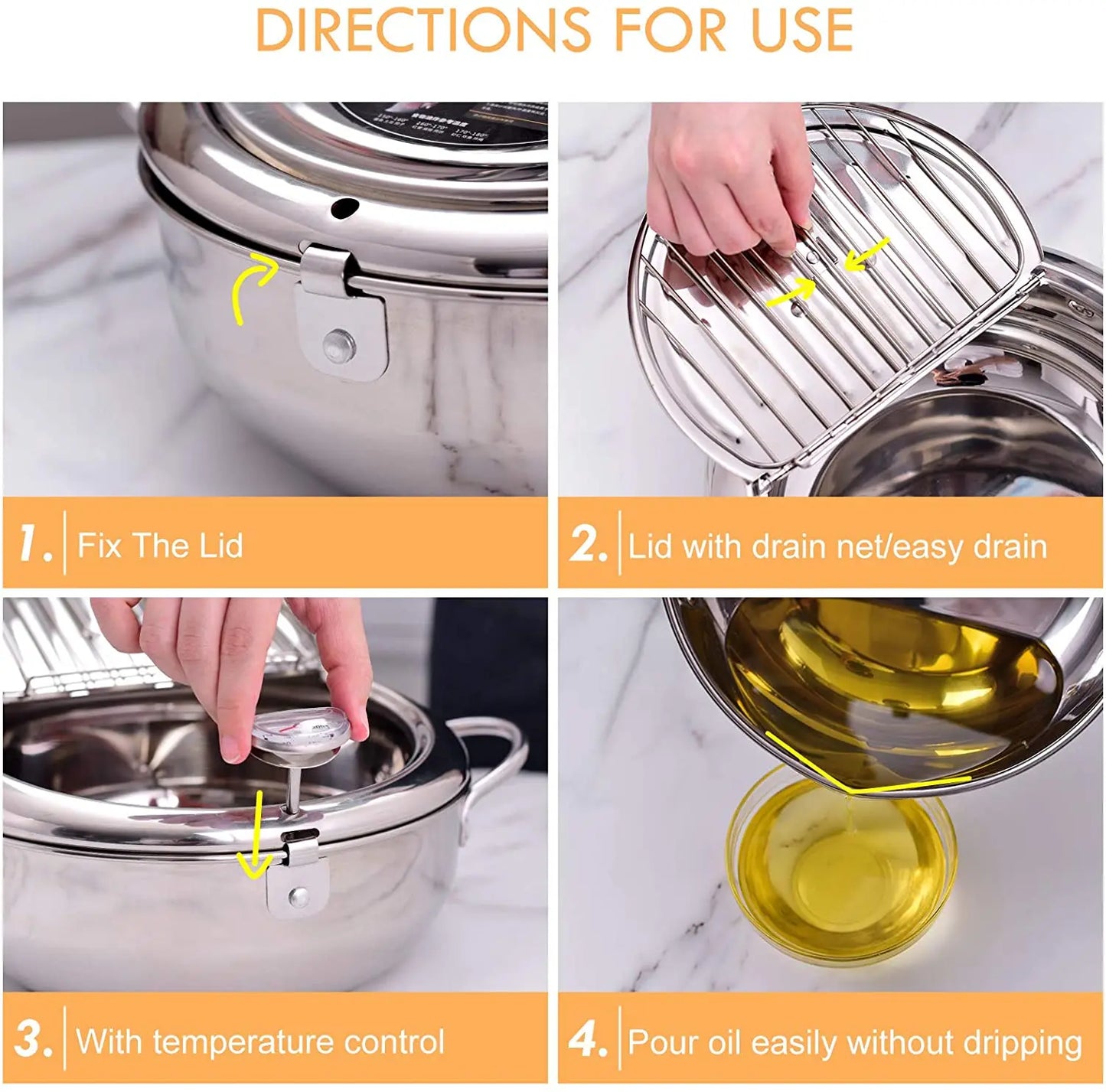 LMETJMA Japanese Stainless Steel Culinary DeepFrying Pot Integrated Thermometer Lid