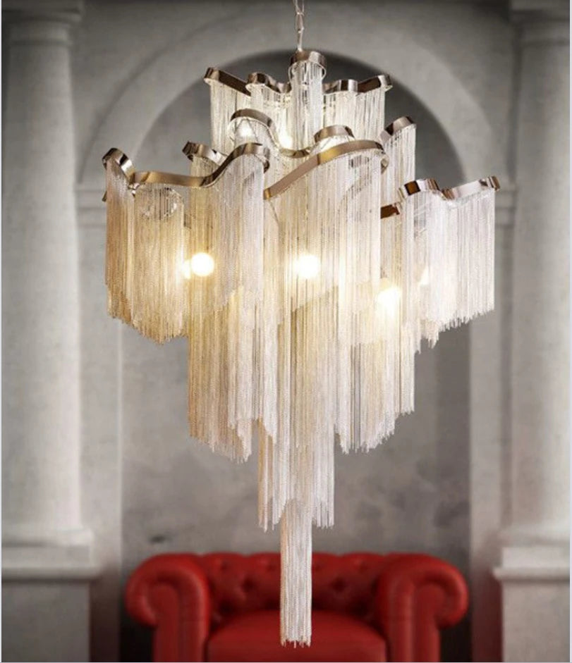 Italy Designer Stream Luxury Tassel Chandelier Aluminum Chain Lighting