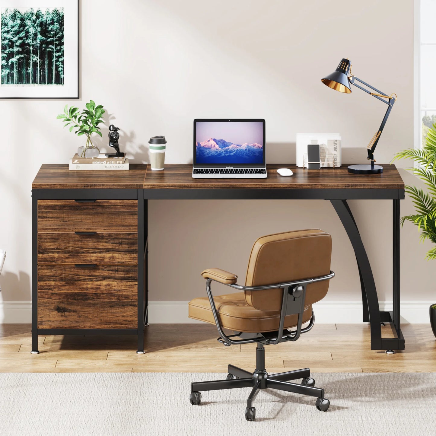 Tribesigns Computer Desk With 3 Drawers Industrial Study Table