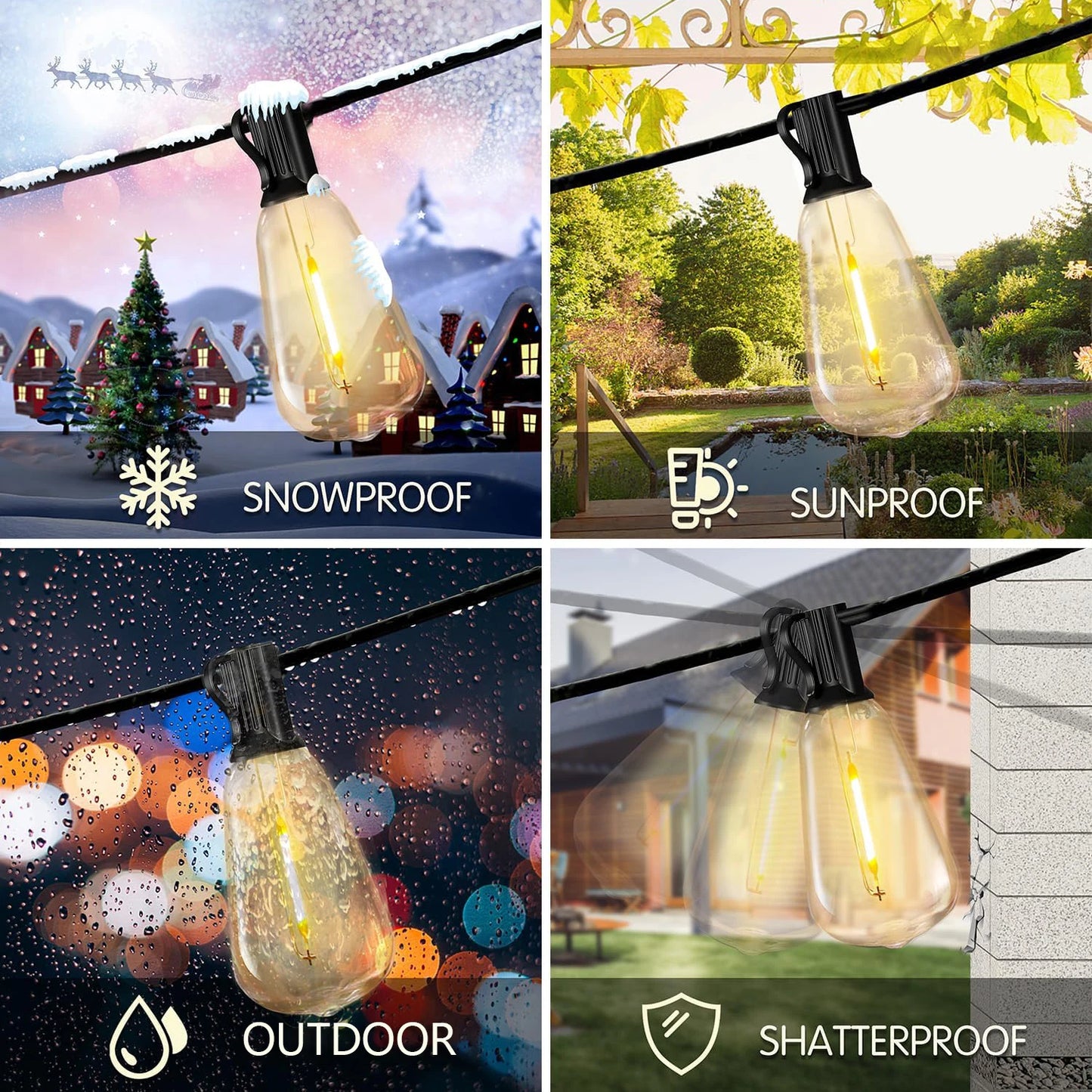 TJOY ST38 Globe LED Outdoor String Lights With 24 Edison Vintage Bulbs Waterproof And Connectable