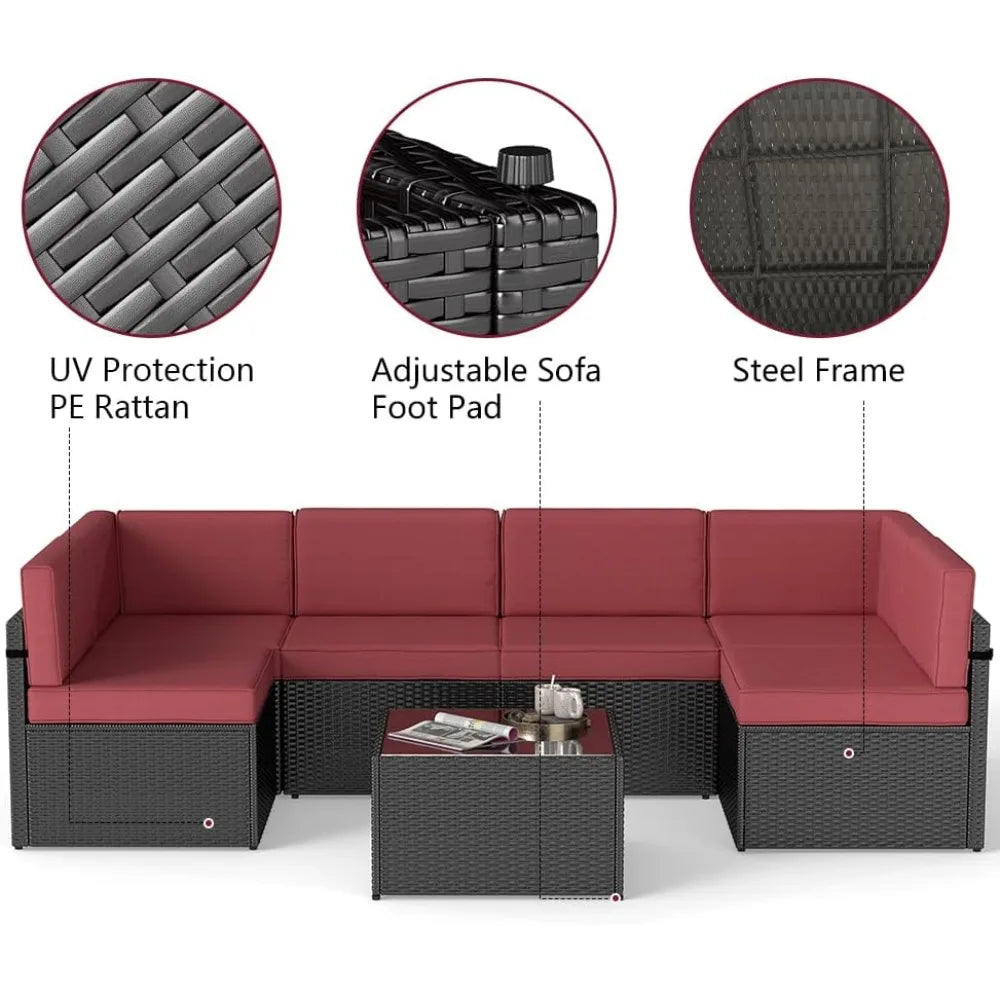 ZHUOTING 7Piece OutdoorPatio Furniture PE Wicker Rattan Sectional Conversation Set
