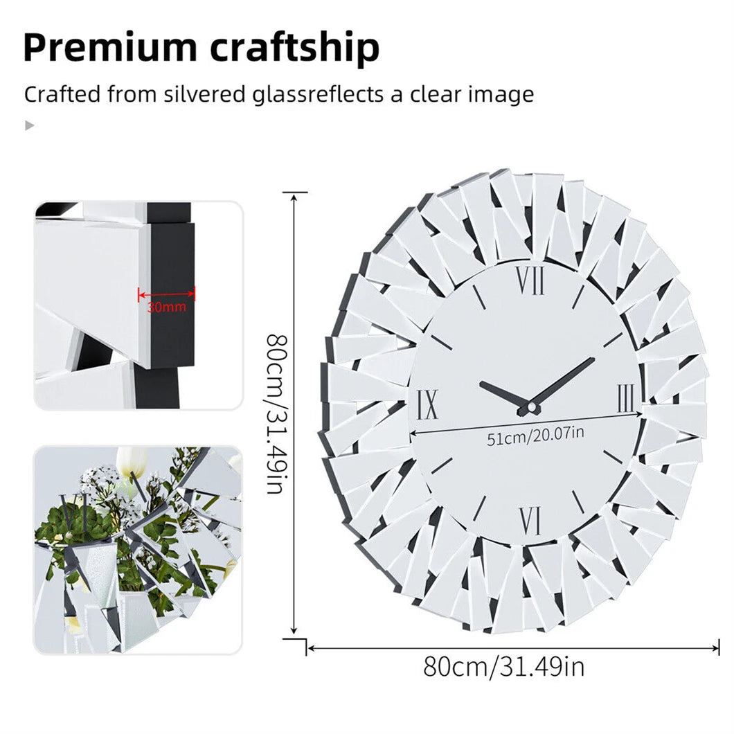 Combination 3D Mirrored Sunburst Wall Clock With Roman Numerals PremiumQualityCrafted