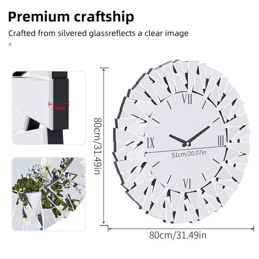 Combination 3D Mirrored Sunburst Wall Clock With Roman Numerals PremiumQualityCrafted