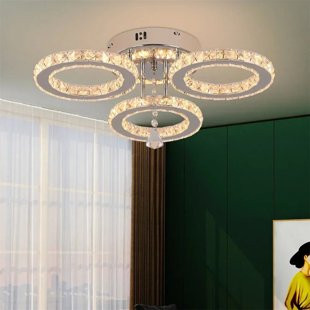 Modern Crystal Ring Chandelier Flush Mount Ceiling LED Light