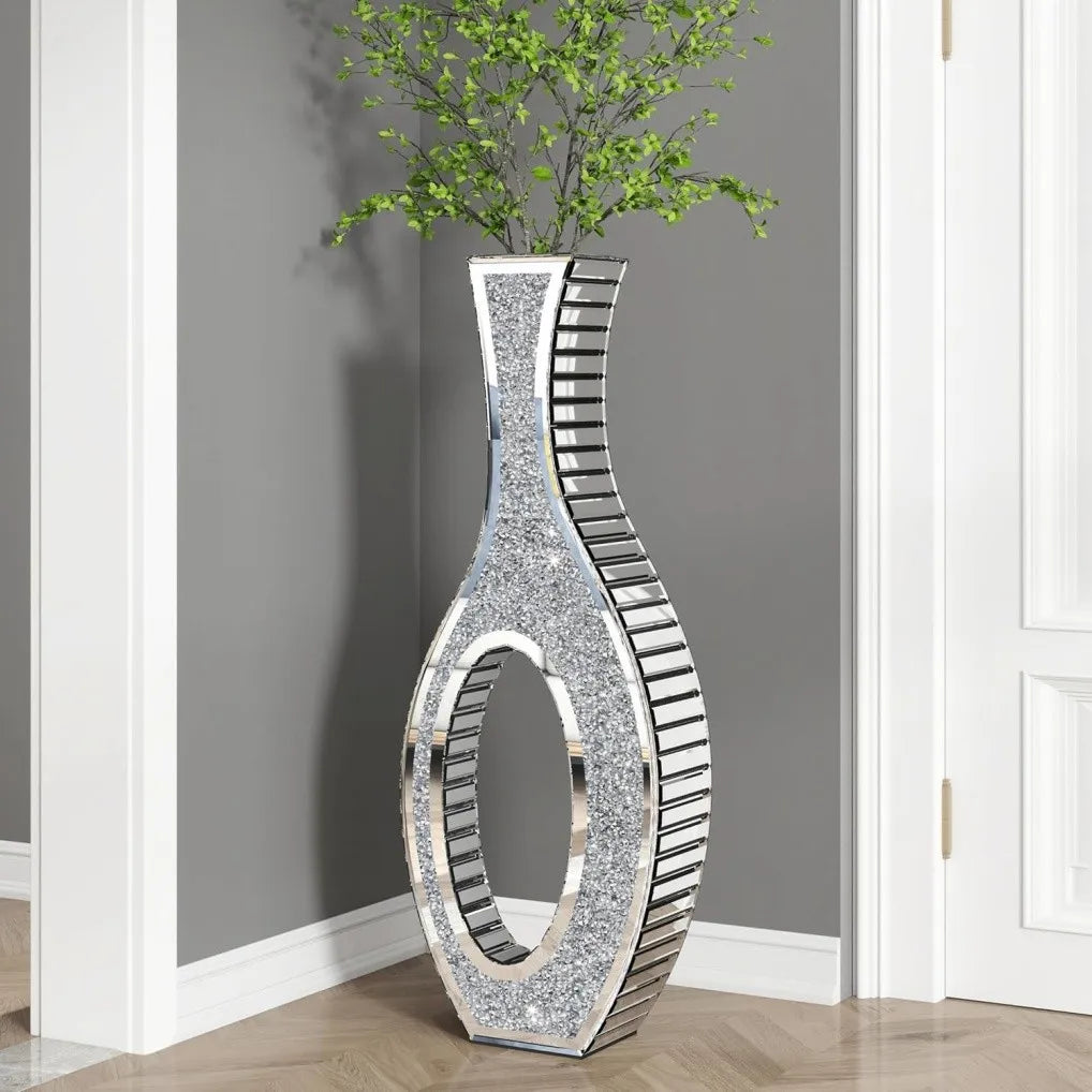 Function Crushed Diamond Mirrored Floor Vase For Pampas Grass Decor