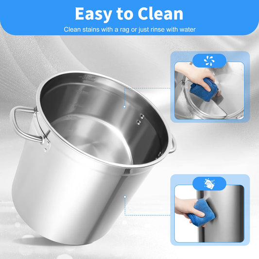 Large Capacity Soup Pot Barrel 35L Stock Pot With Lid Stainless Steel Kitchen Soup Big Cooking Restaurant