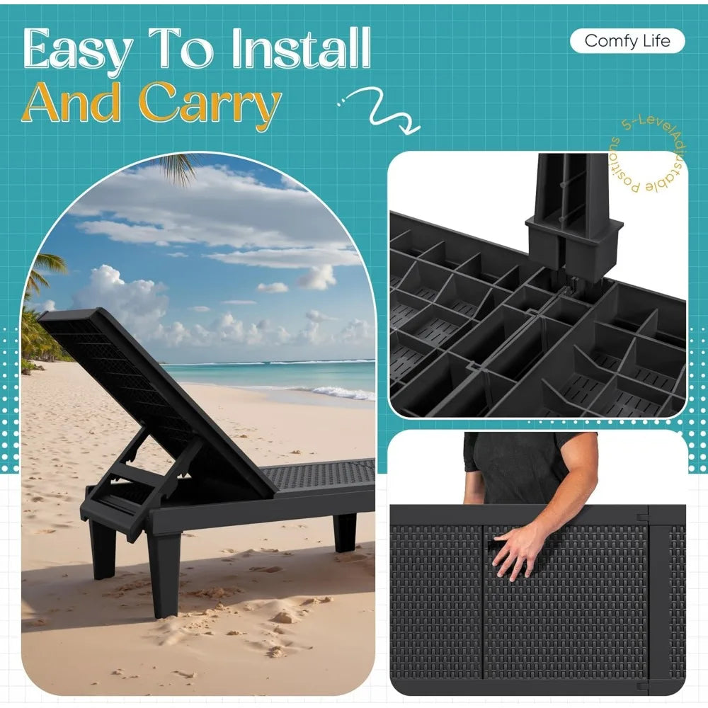 Outdoor-Grade Chaise Lounge Chairs Set of Four Weatherproof Polypropylene Loungers